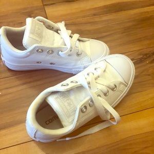 Kids Size 12 white leather converse